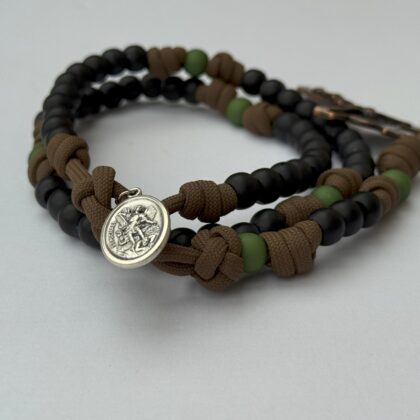 Brown Rope Rosary with Black Primary and Green Secondary Beads